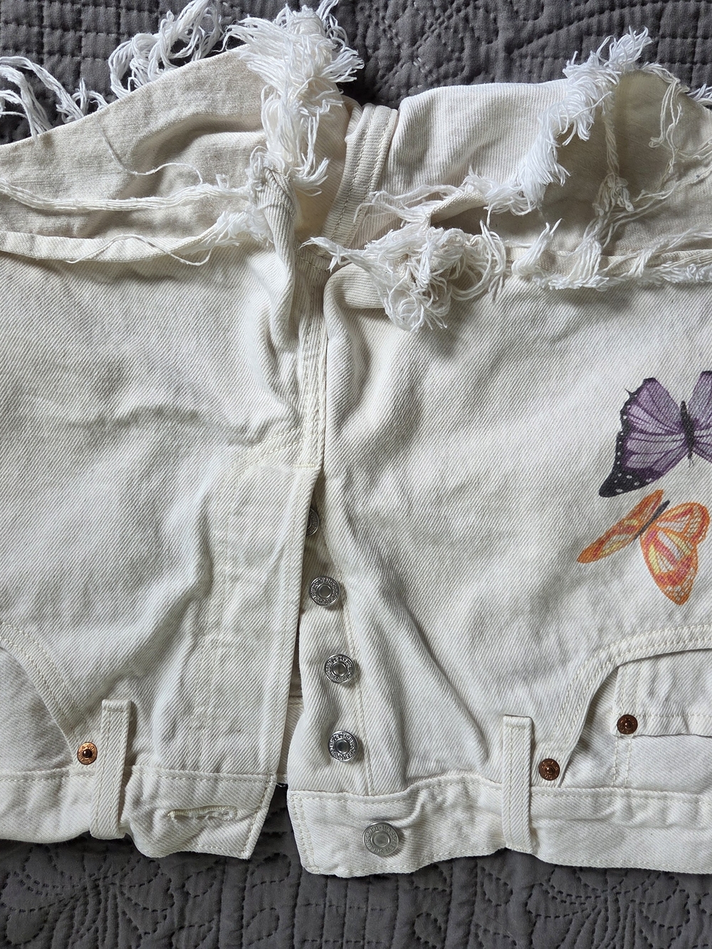 Levi's Cream Distressed Denim Shorts with Butterfly Print
